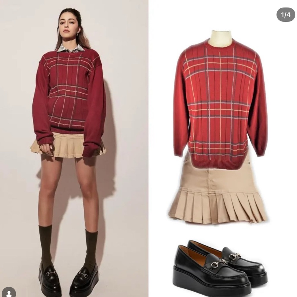 Oscar de la Renta Red Plaid Sweater Vintage‎  size XL